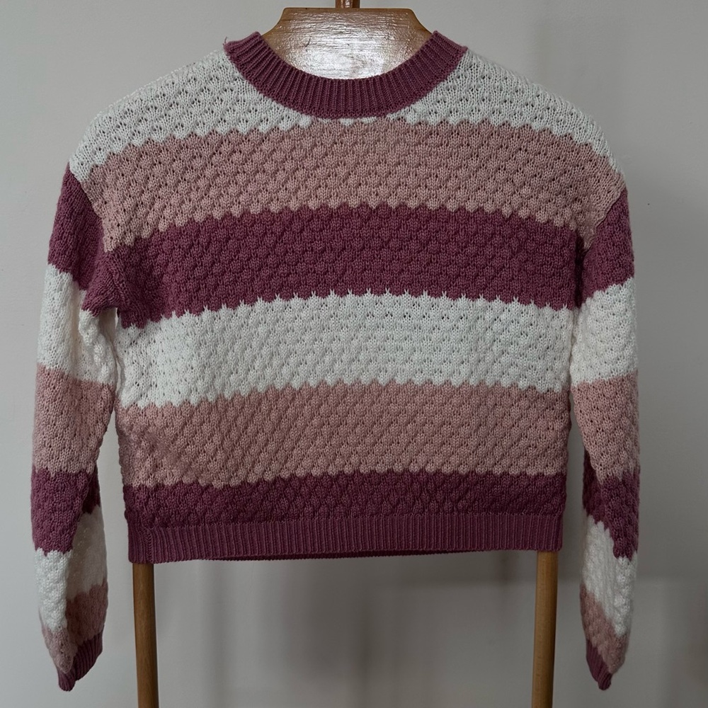 Striped Knit Sweater - Pink and White